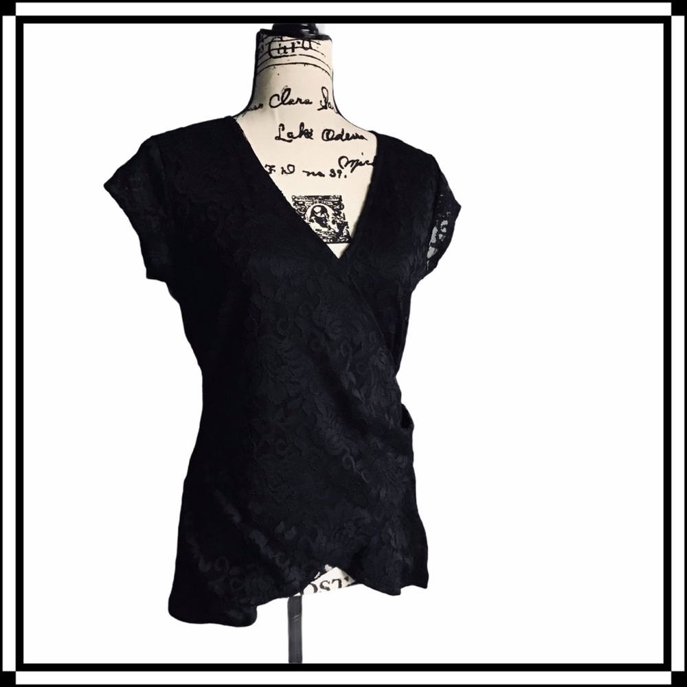 Maurices Faux Wrap Lace Short Sleeve Top Size S